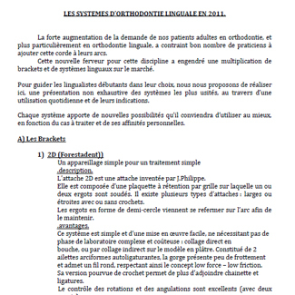 LES SYSTEMES D’ORTHODONTIE LINGUALE EN 2011.